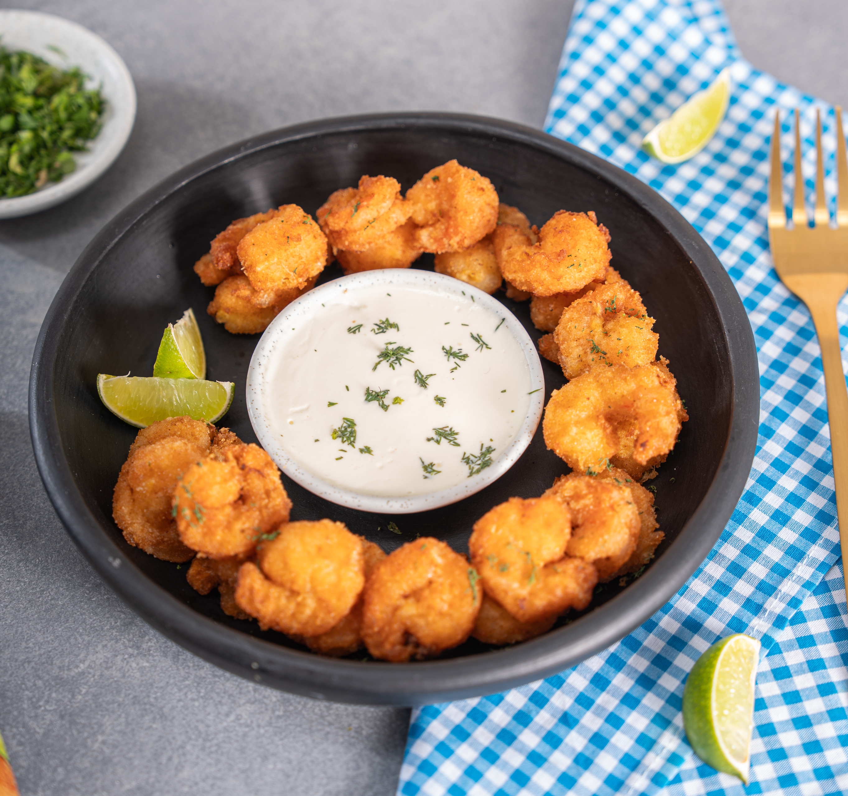 Camarones apanados cuadrada